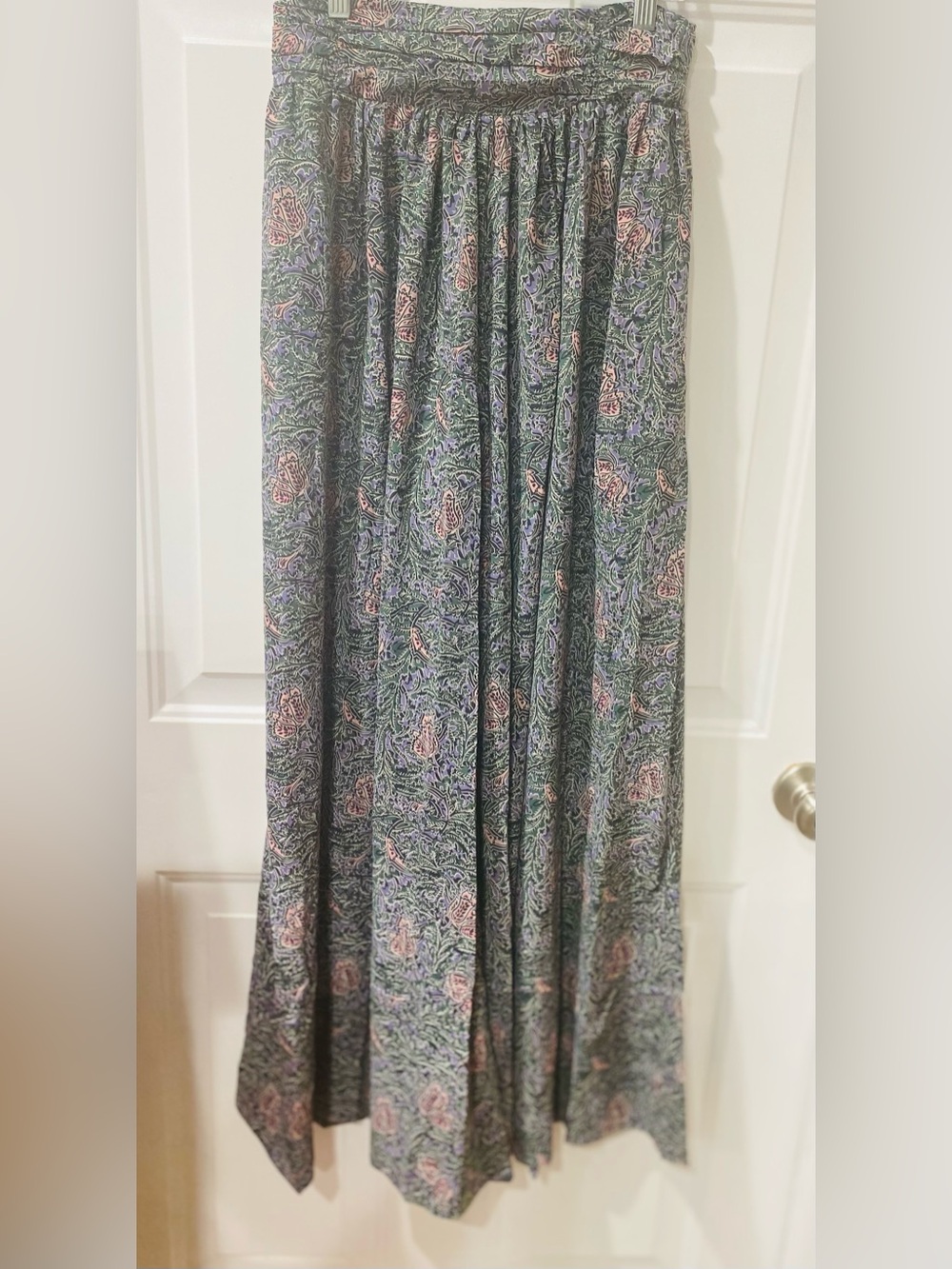 Entro women’s Smocked Waist Green Floral Maxi wide flowing pants size M